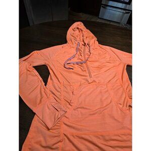 Tangerine, half zip hoodie with drawstring, bright orange size small